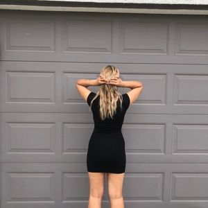 Black Ribbed Body Con Dress